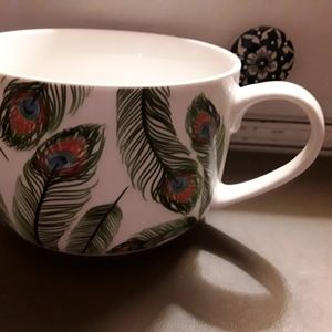 Peacock Feather Coffee Mug  Boho Large NWOT